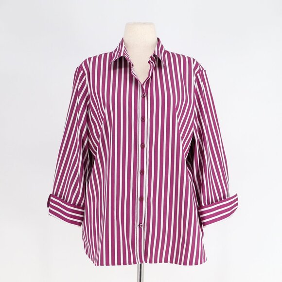CHICO'S No Iron Stretch Stripe Shirt Purple & White Size 3/US16 - Picture 2 of 7